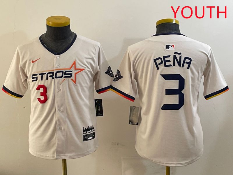 Youth Houston Astros #3 Pena Cream Three generations Joint Name 2025 Nike MLB Jersey style 4118->youth mlb jersey->Youth Jersey